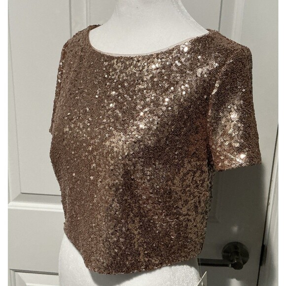 NEW Revelry Bandie Sequin Top Rose Gold Short Sleeve Cocktail Party Size Medium - Picture 2 of 8